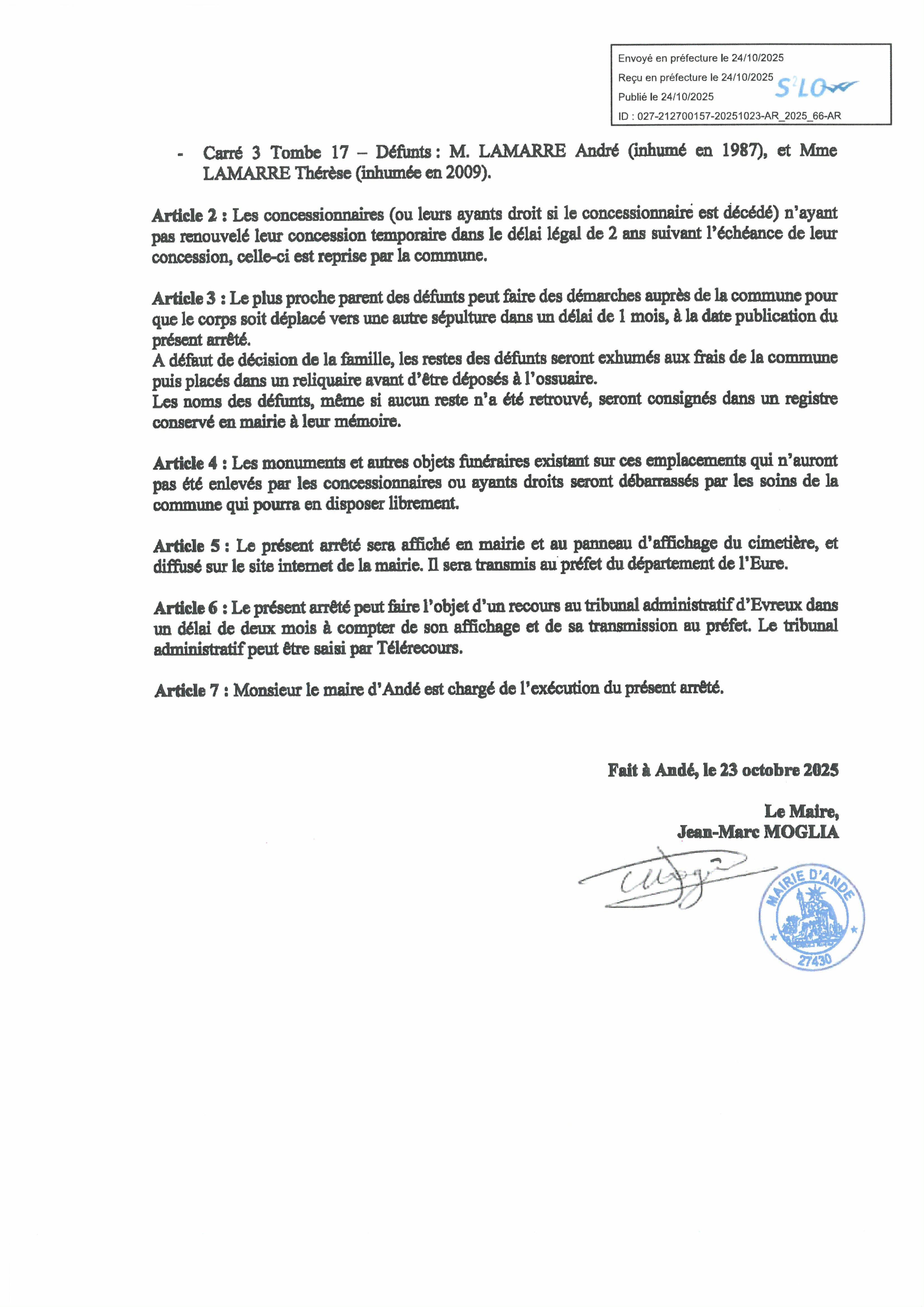 ARRETE DE REPRISE ANNEE 2025