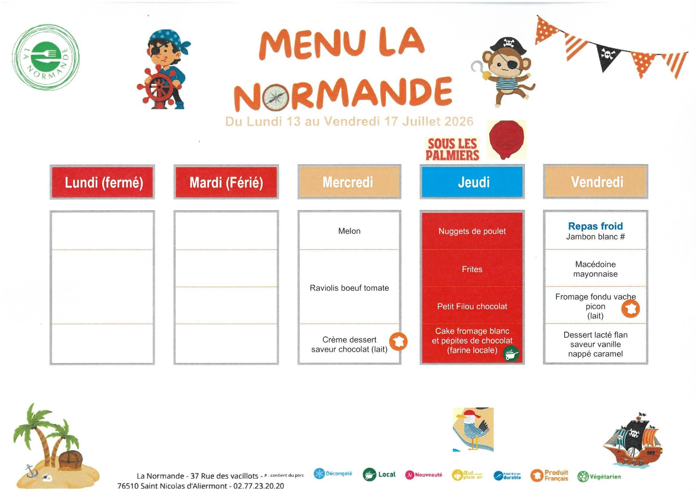 CDL MENUS DU 13 AU 17 JUILLET 2026