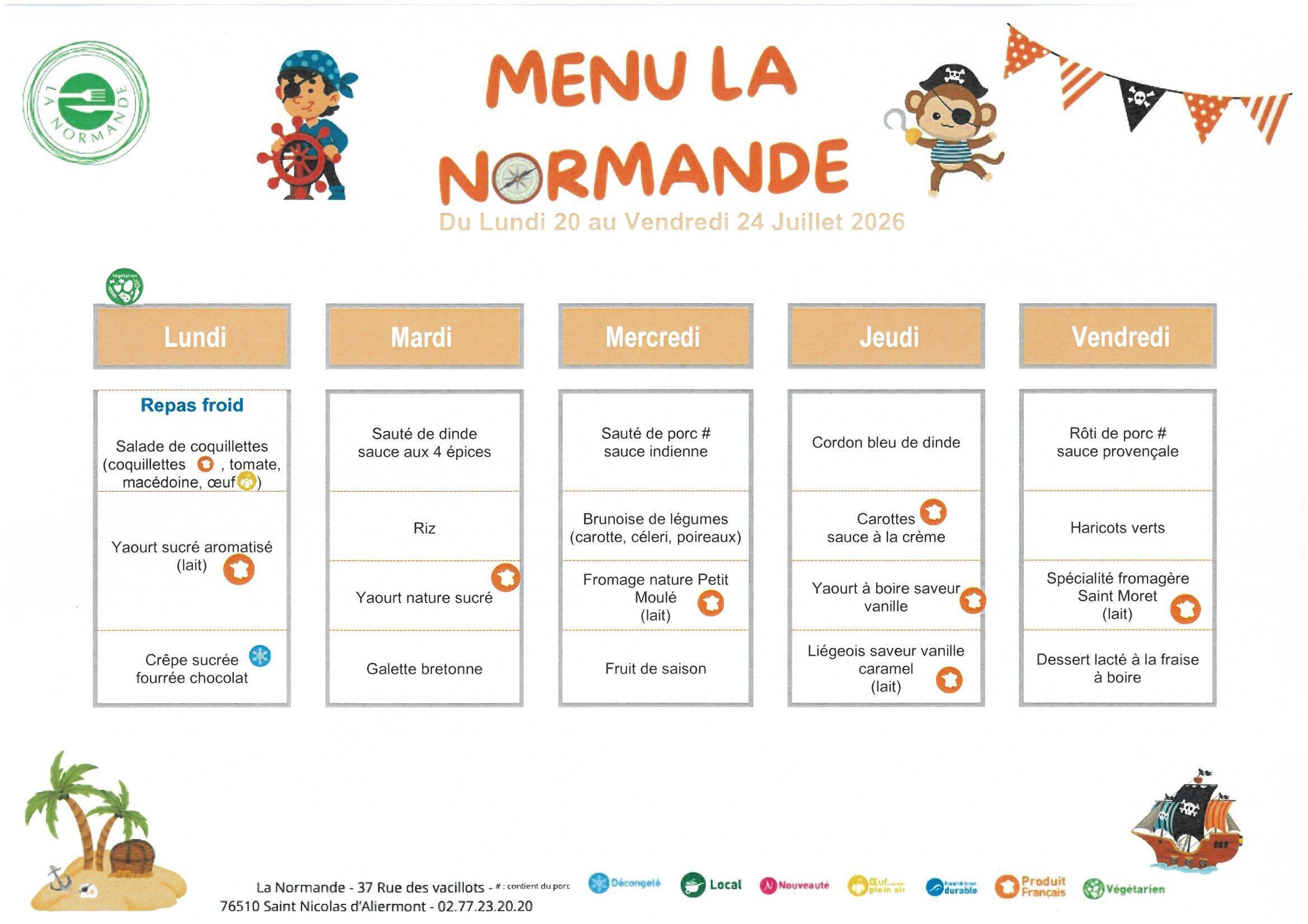 CDL MENUS DU 20 AU 24 JUILLET 2026