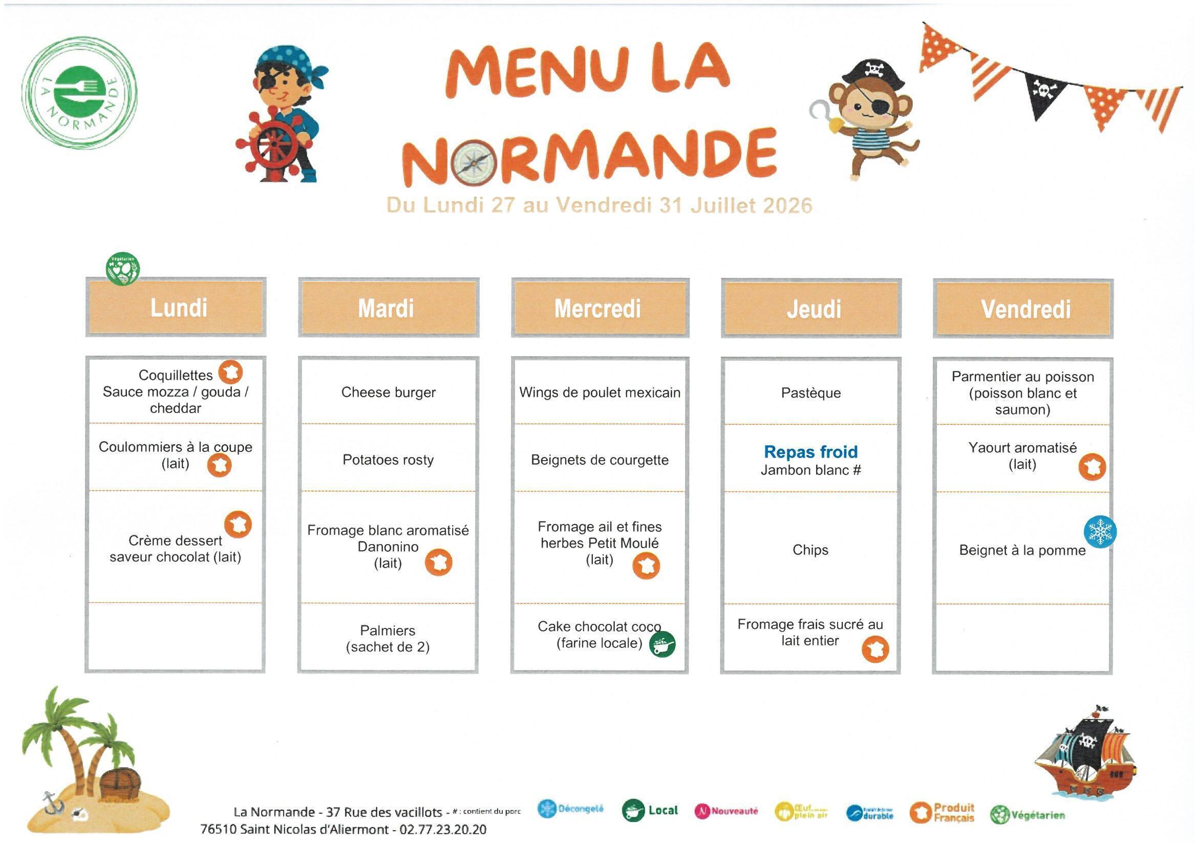 CDL MENUS DU 27 AU 31 JUILLET 2026