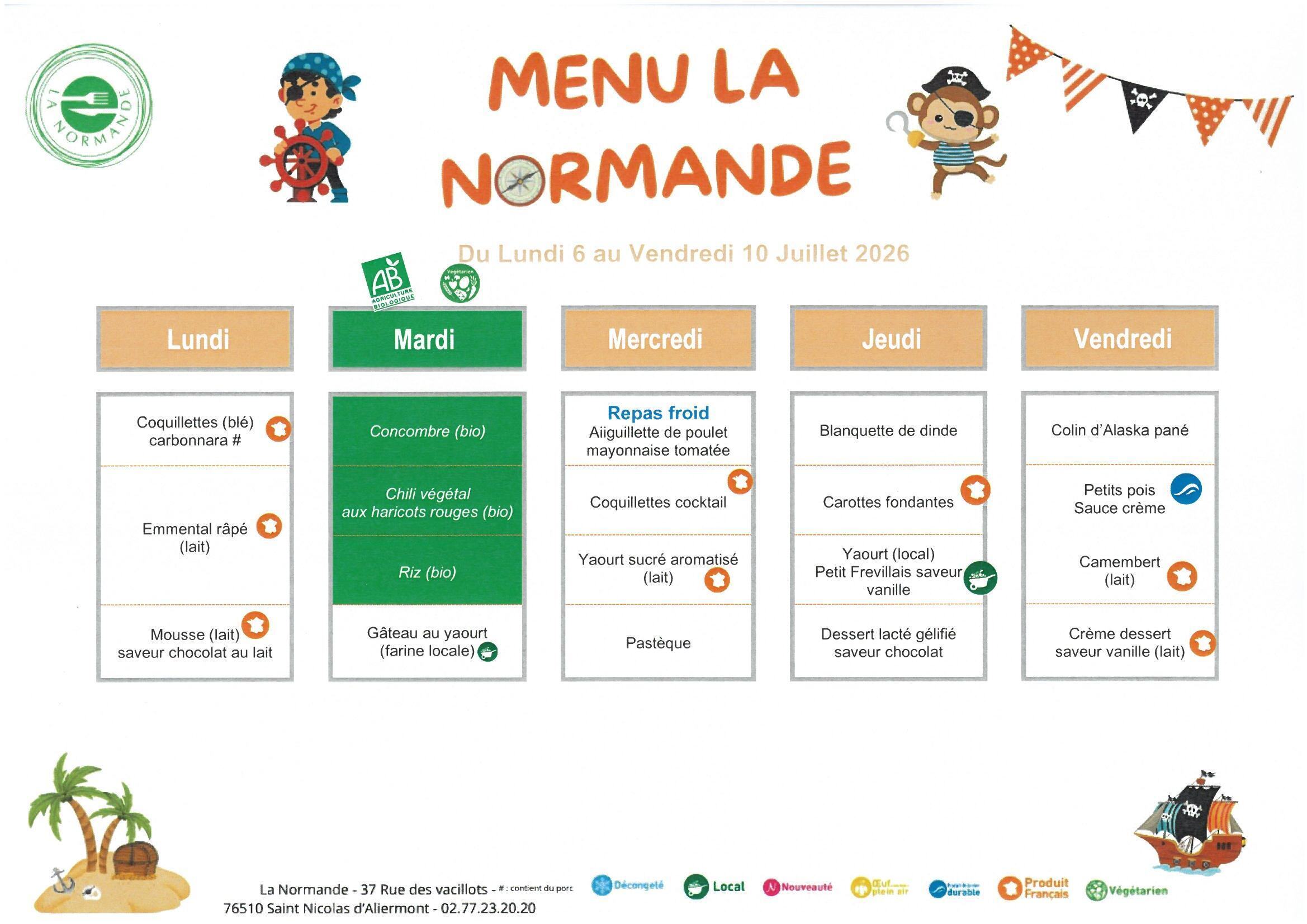 CDL MENUS DU 6 AU 10 JUILLET 2026