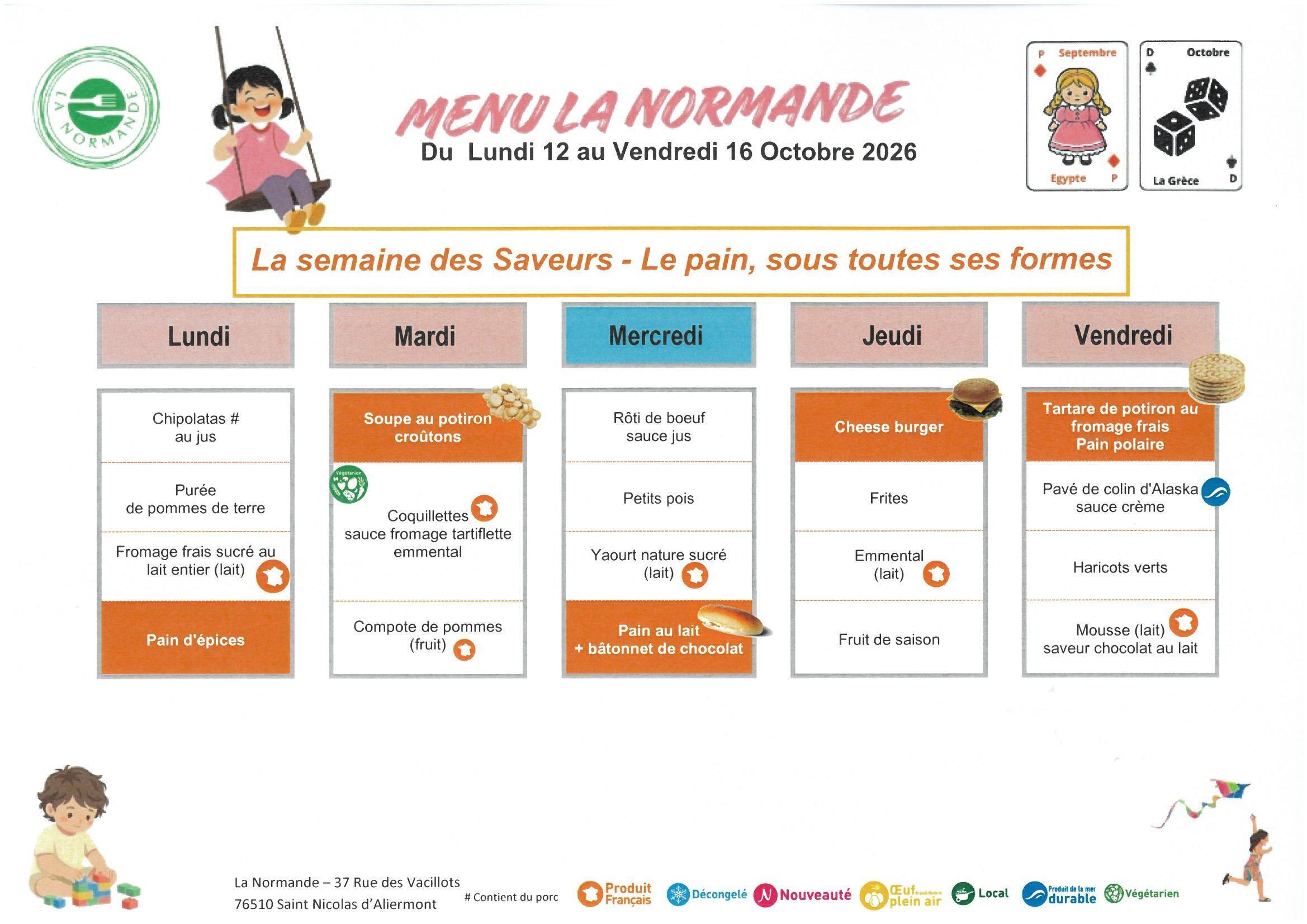 Menus du 12 au 16 octobre 2026
