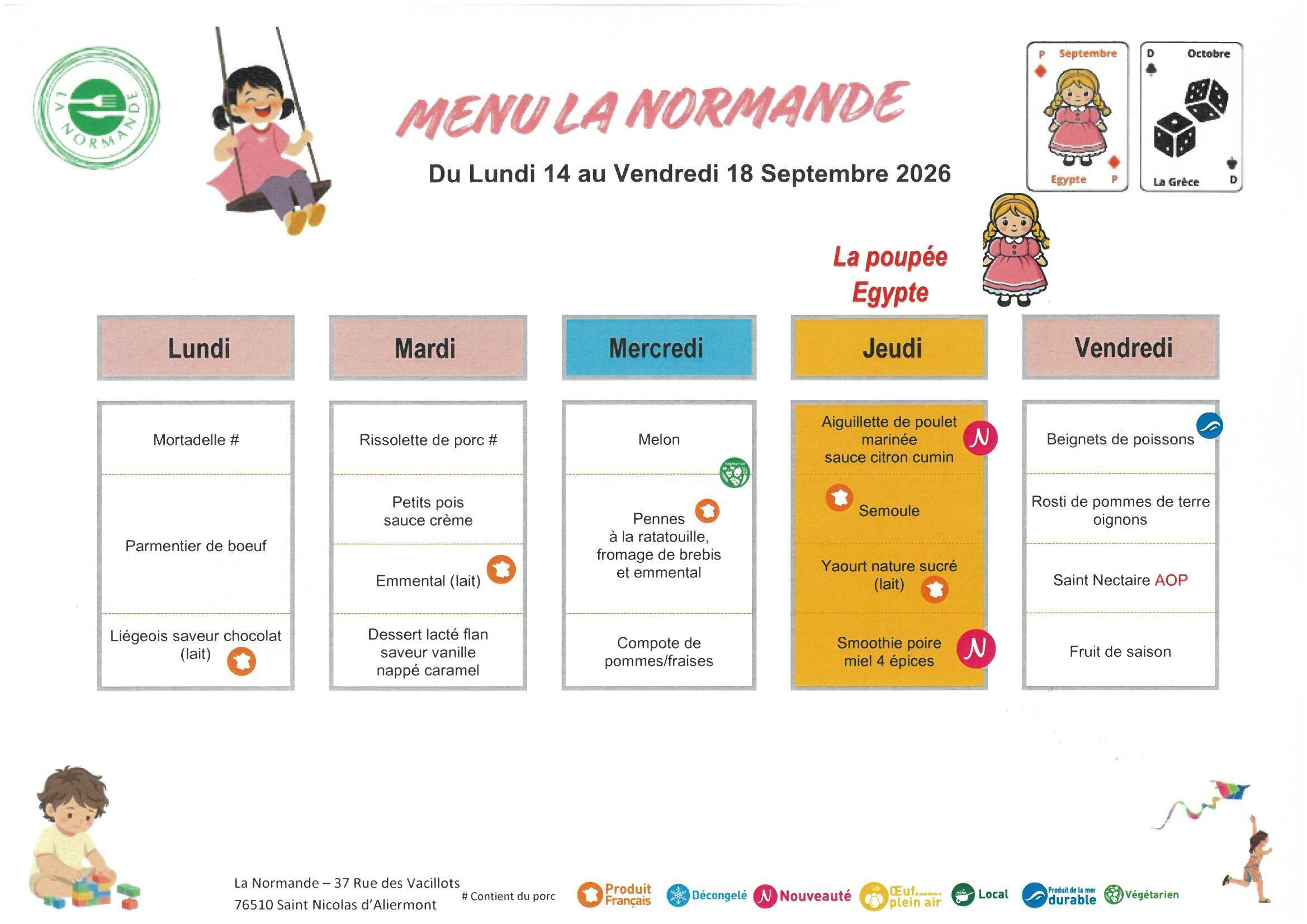Menus du 14 au 18 septembre 2026