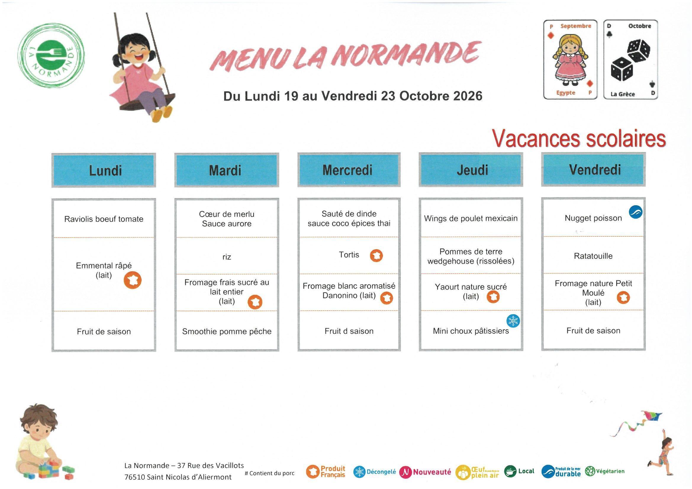 Menus du 19 au 23 octobre 2026