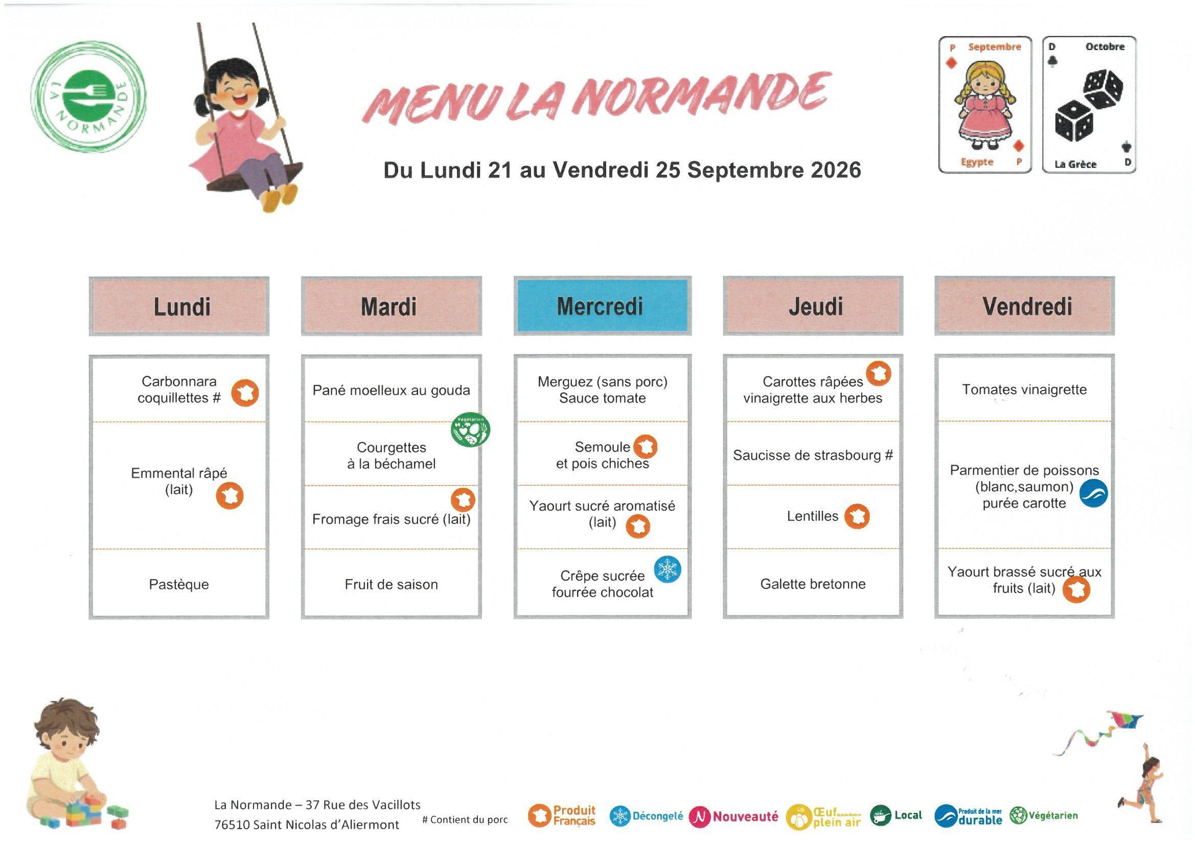 Menus du 21 au 25 septembre 2026