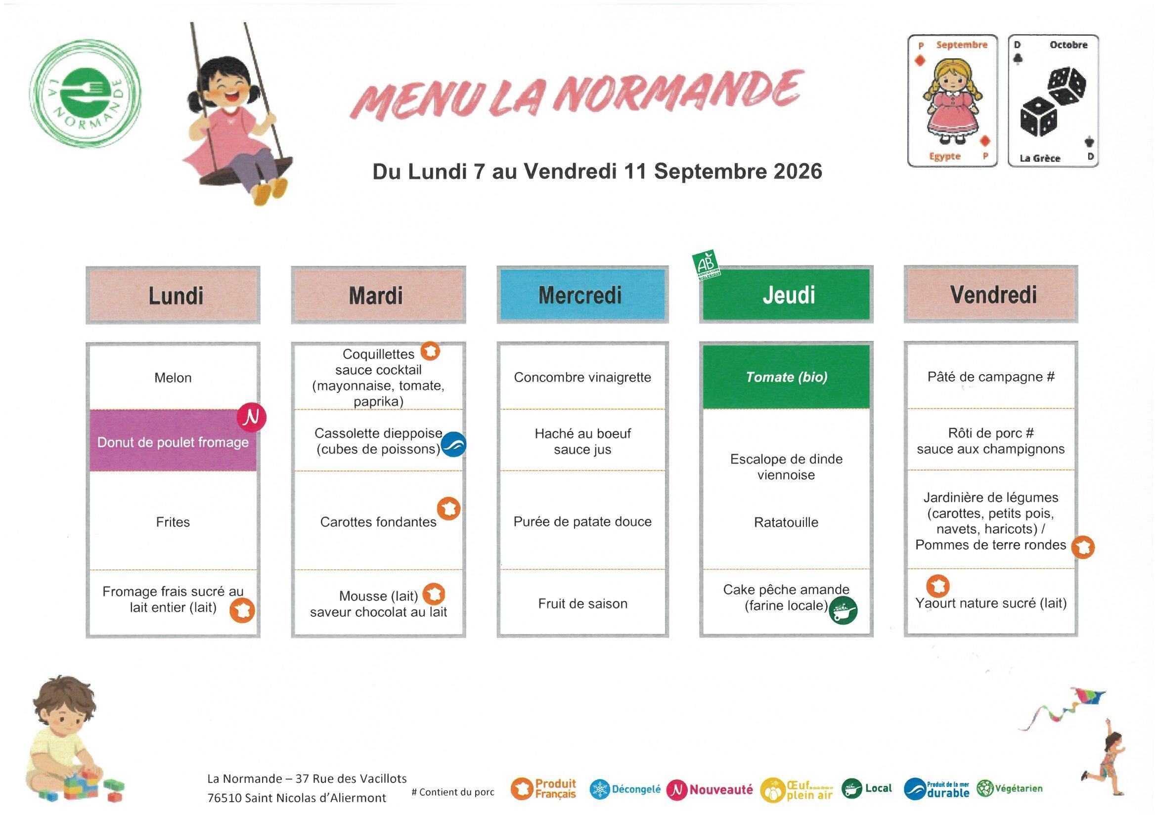 Menus du 7 au 11 septembre 2026